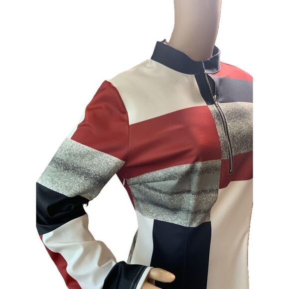 MOD Multicolored Geometric Long Sleeve High Neck Half Zip Classic Dress Size Med - Picture 4 of 14